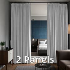 Image of Blackout Tab Top Curtain Thermal Insulated Pencil Pleat Plain Curtain Pair Panel