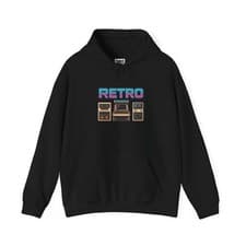 Image of Retro Vibes Hoodie – Neon Arcade & Cassette Design