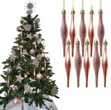 Image of 10 Droplet Baubles Christmas Tree Decorations Glitter & Matte Icicle Baubles