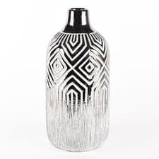 Image of Silver & White Geometric Vase 24.5cm