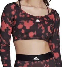Image of adidas Womens Hyperglam 3-Stripes - Long Sleeve Crop Top - Size M - Wonder Red