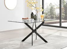 Image of LEONARDO Clear Tempered Glass & Black Leg 6 Seater Rectangular Dining Table