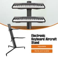 Image of 2 Tier Portable Keyboard Stand Black Aluminium Column Keyboard Stand Adjustable