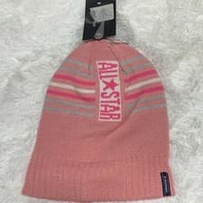 Image of Converse All Star NWT Pink w/ gray stripes pom pom Youth Girls Hat