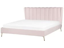 Image of Velvet EU Super King Size Bed with USB Port Pink MIRIBEL