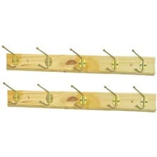 Image of 2 x STRONG WOODEN WALL COAT HANGER Hangers Clothes Pine Wood Rack Hooks Pegs UK