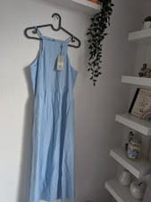 Image of new mint velvet gorgeous pleat detail midi dress blue occasion summer UK M
