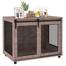 Image of PawHut Dog Crate Furniture w/ Sliding Door, for Large Dogs, Walnut Brown