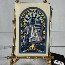 Image of Loungefly Star Wars R2-D2 Stained Glass Portrait Flap Snap Wallet New