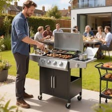 Image of 4+1 Burner Gas BBQ Grill with Side Burner, 14.5 kW Steel Portable Gas Grill