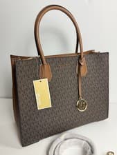 Image of Michael Kors Mercer Large Logo Tote Bag Brown Signature