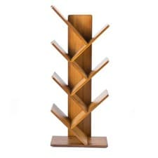 Image of 6 Shelf Tree Free Standing Bookshelf Wood Shape Desk Bookcase Display Rack Tree