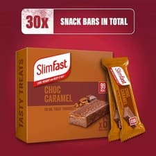 Image of SlimFast Snack Bar, Low Calorie Snack, Choc Caramel Flavour, 30 x 26 g