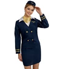 Image of Women’s Air Hostess Costume – Elegant Navy Blue Uniform Dress with Hat,Skirt