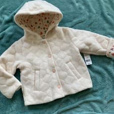 Image of Toddler Girls Dress Coat 3T Cream Jacket Hearts Lined Hood Pockets Button Up