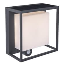 Image of LED Anthracite Solar Power Outdoor Modern Square Flush Wall Light with PIR