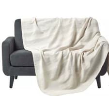 Image of Cotton Throws Bedspread Sofa Covers Blankets NAVY Cream 150cmx 225cms