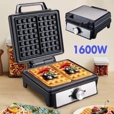 Image of 4 Slice Waffle Maker Non-Stick Iron Plates Adjustable Temperature Control 1600W
