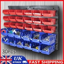 Image of 30PCS WALL MOUNTED GARAGE STORAGE BIN WORKSHOP ORGANISER RACK DIY TOOL BOXES UK