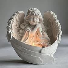 Image of Sitting Angel Tea Light Candle Holder Figurine Ornament Memorial Home Gift