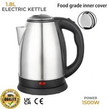 Image of Electric Kettle Stainless Steel Cordless Jug 1.8L Overheat Protection - 1500W