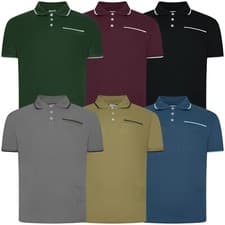 Image of Mens Polo Shirts Short Sleeve Regular Fit Plain Contrast Tipped Pique Casual Top