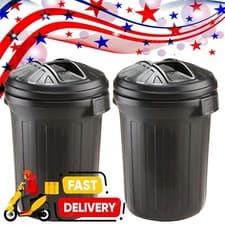 Image of Heavy Duty Large Indoor Outdoor Black 80 Litre Shatterproof Dust Bin With Lid