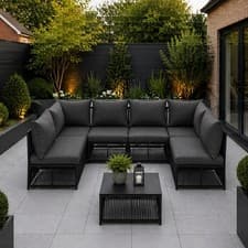 Image of Garden Modular Corner Sofa Set Rope Patio Outdoor Living with Fire Pit Table