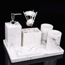 Image of Bathroom Accessory Sets White Marble Pattern Bathroom Set 6 Pcs/Set Luxury Bath