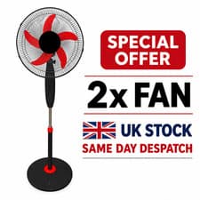 Image of Fan 16 Inch with Remote Control Red 2x Oscillating Pedestal Fan Adjustable UK