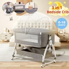 Image of 3in1 Baby Bedside Crib Sleeper Bassinet Height-adjustable Infant Newborn Cot Bed