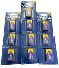 Image of VARTA 9v Block Battery x 10 PP3 MN1604 6LR61 Alkaline Battery Dated 12/2027