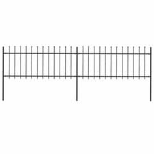 Image of Garden Fence 3.4m Black Powder-Coated Steel Spear Top 2 Panels 3 Posts 130cm H.