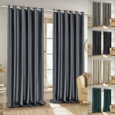 Image of Thermal Blackout Curtains Thick Ring Top Ready Made Eyelet Curtain Pair
