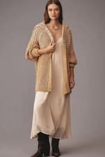 Image of Anthropologie Maeve Oversized Collar Cardigan Sweater M Gold Shimmer Holiday NWT