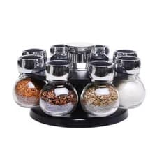 Image of 8 Glass Jars Rotating Revolving Spice Rack Stainless Steel Spice Rack Organizer
