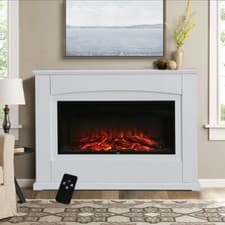Image of Free Standing Fireplace with LED Flame Electric Fire in White Surround Suite 34