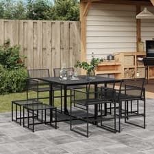 Image of 17 Piece Garden Dining Set Black Poly Rattan