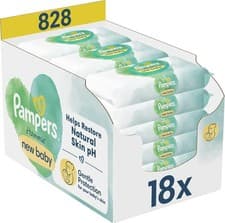 Image of Pampers Harmonie New Baby Wipes Plastic Free 18 Packs of 46