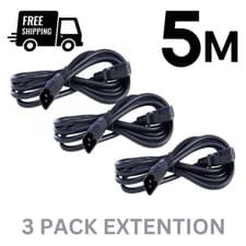 Image of 3 PACK IEC Male (C14) - IEC Female (C13) 5m Black Power Extension Cable