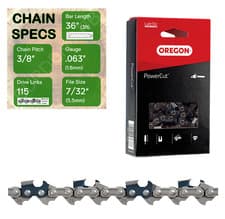 Image of 36" OREGON 75LPX115 Chainsaw Chain 3/8" .063" 1.6mm 75LPX115E 75LPX115X