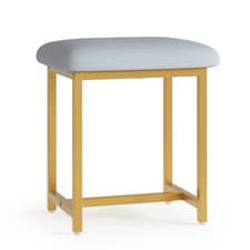 Image of Mondeer Grey Blue Dressing Table Stool with Metal Legs Velvet Vanity Seat