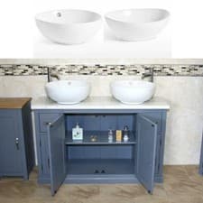 Image of Grey Painted Double Bathroom Vanity Unit 123cm Wide White Marble Top & Ceramic