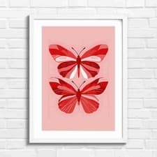 Image of Stylized Orange Butterfly Symmetry Red Framed Wall Art Print Large Picture Home