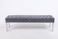 Image of Dining Bench French Velvet Space Saving Bench Chrome Frame Floor Feet Adjustable