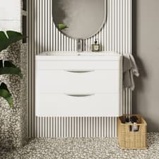Image of Nuie Parade Wall Hung 2-Drawer Vanity Unit Ceramic Basin 800mm White Gloss