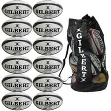 Image of Gilbert G-TR4000 Trainer Rugby Ball 12 Pack Black with Breathable Ball Bag
