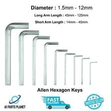 Image of 1.5mm to 12mm Metric Allen Key Set Short Arm Hexagon L-Shaped Hex Wrenches