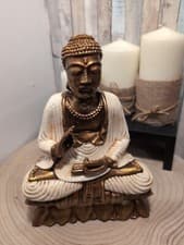 Image of Buddha Sitting Resin Gold Cream Ornament 23cm High