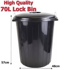 Image of Plastic Lock Bin Indoor Outdoor Garden Rubbish Dustbin Locking Lid Bin Black